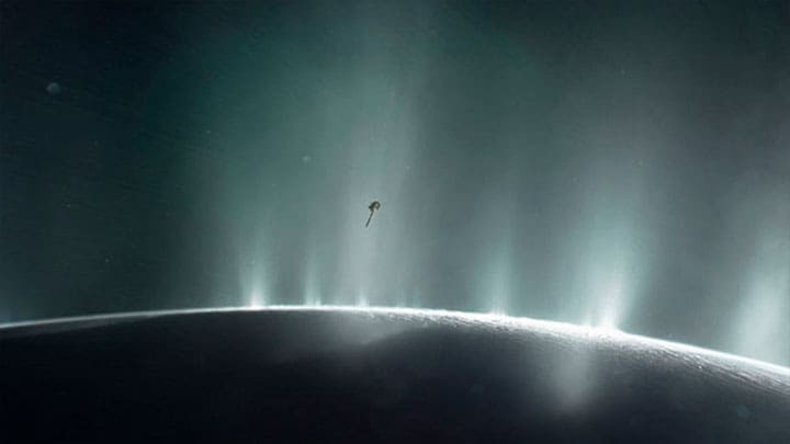 / Ilustración artística de la sonda Cassini pasando cerca de Encélado. NASA